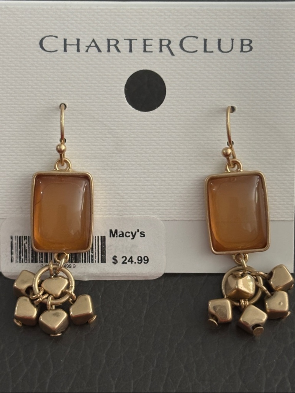 Charter Club Gold-Tone Rectangular Amber Dangle Earrings